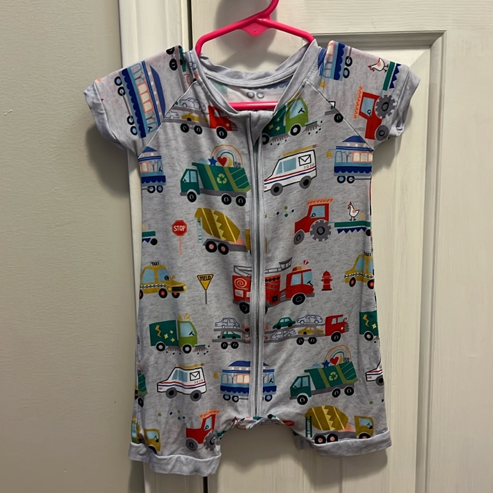 Little Sleepies Light Gray Baby/Toddler Romper with Multicolor Vehicles